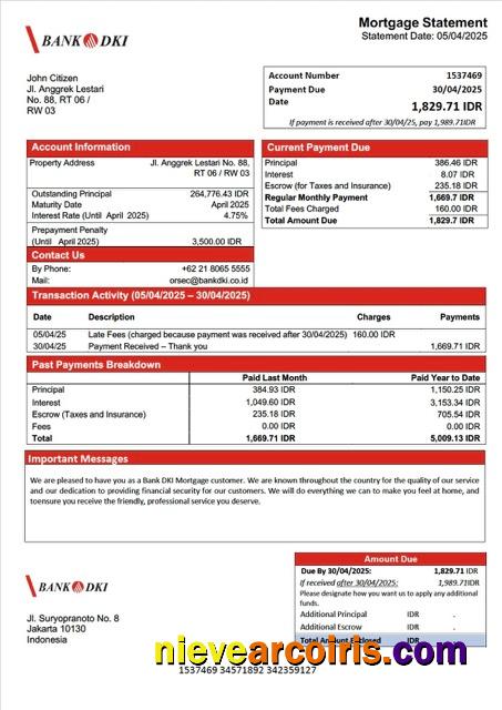 Indonesia Bank DKI mortgage statement Word and PDF template
